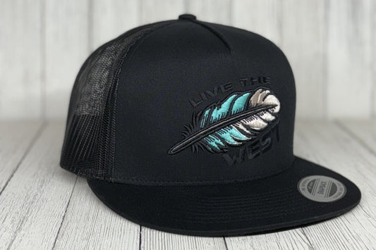 LIVE THE WEST - Black flat bill trucker hat