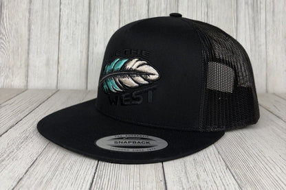 LIVE THE WEST - Black flat bill trucker hat