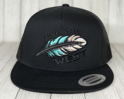 LIVE THE WEST - Black flat bill trucker hat