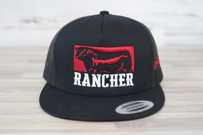 Rancher black flatbill trucker hat