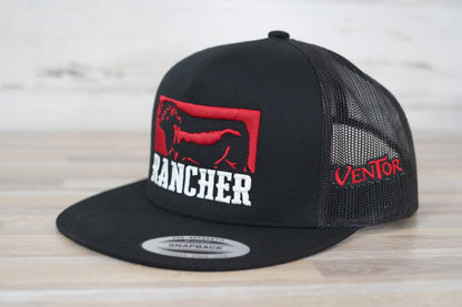 Rancher black flatbill trucker hat